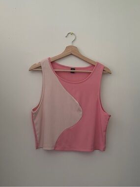 Pink Two-Tone Sleeveless Crop Tank Top